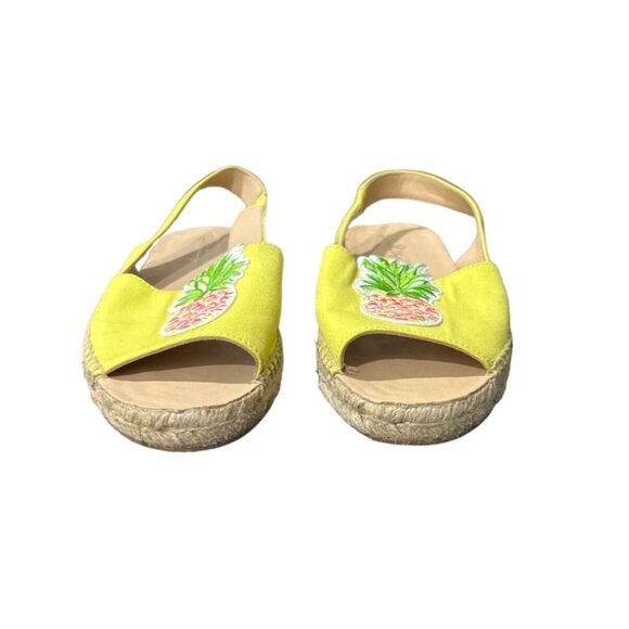 Lilly Pulitzer Women's Sz 8.5 Sandals Pineapple Canvas Flats Ankle Strap Yellow - Picture 9 of 10